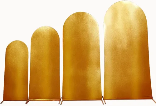 Miniatura 7 de Efavormart - Juego de 4 fundas de telón de fondo color dorado metálico Chiara – Fundas de arco redondo brillante radiante para bodas reales y fondos
