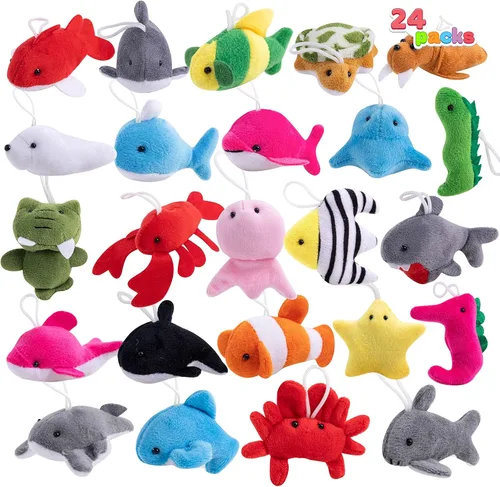 Miniatura 12 de Joyin - Juego de 24 mini juguetes de peluche de animales pequeños surtidos (24 unidades de 3 pulgadas cada una), llaveros de animales para decorar