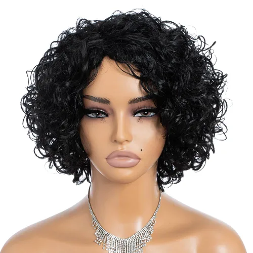 Miniatura 16 de Rebecca Fashion Pelucas de cabello humano rizado corto para mujeres negras, parte lateral, linda peluca rizada estilo Bob, brasileña Remy, sin