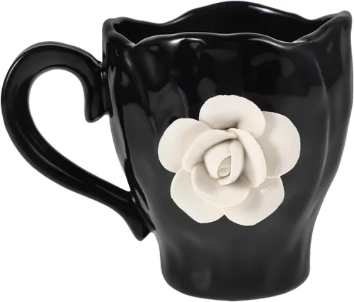 Cabilock Bonita taza de café de cerámica floral con asa, taza de té de viaje irregular para mujer, diseño para té de tarde, Navidad y uso diario