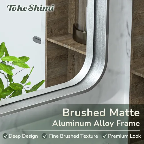 Miniatura 294 de TokeShimi - Espejo para pared de baño, espejo de tocador con marco de metal de aleación de aluminio mate cepillado e inoxidable, decoración rústica