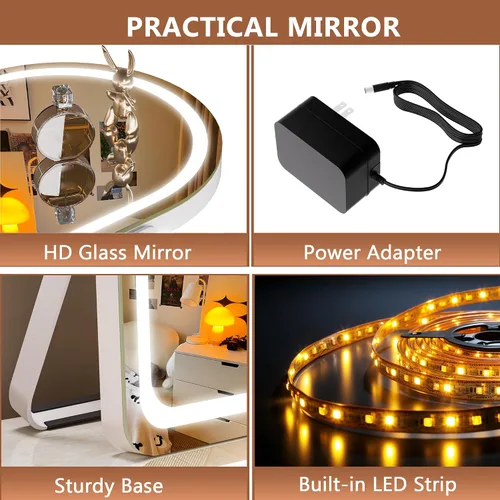 Miniatura 6 de Hasipu Espejo de tocador con luces, espejo de maquillaje LED arqueado de 11 x 14 pulgadas, espejo de maquillaje iluminado con luces, control táctil