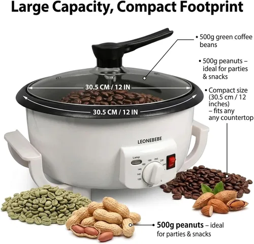Miniatura 6 de Casa Máquina tostadora de granos de café para principiantes Máquina de asado de castañas de anacardo de cacahuete eléctrico de nueces de cacahuete