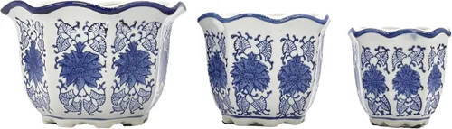 Miniatura 6 de Galt International Macetas decorativas de cerámica de porcelana floral azul y blanca 8"/6"/4.5" pulgadas, macetas de jardín con diseño chino Azul