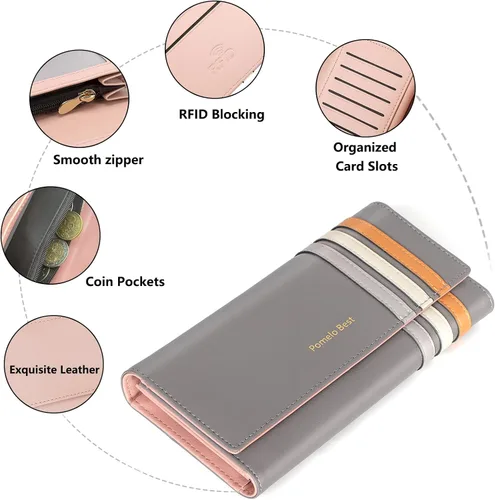 Miniatura 5 de Pomelo Best Cartera para mujer, cartera para mujer, cartera para mujer 2024, cartera de cuero con bloqueo RFID con múltiples ranuras para tarjetas