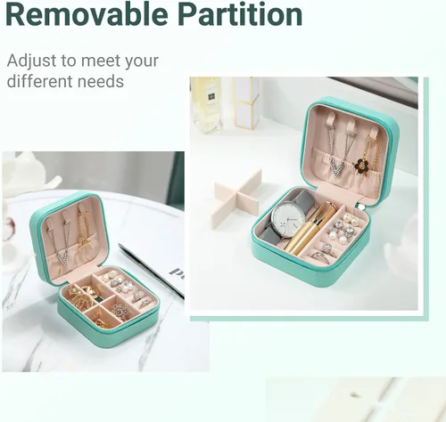 Miniatura 4 de Casegrace - Mini joyero portátil de viaje de cuero para joyas, organizador de anillos, caja de regalo para niñas y mujeres