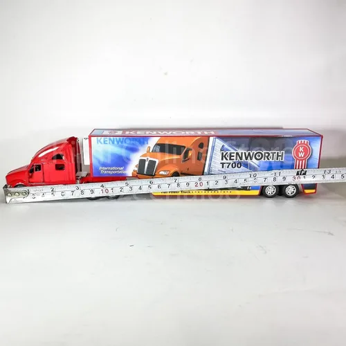 Miniatura 4 de KiNSMART Kenworth T700 - Camión contenedor a escala 1:68, modelo de metal fundido a presión, rojo con calcomanías, acción de retroceso