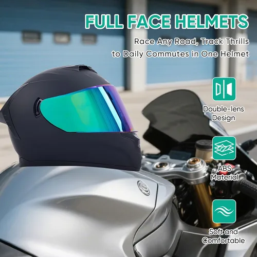 Miniatura 2 de Full Face Motorcycle Helmets for Adults Men and Women with Internal Tinted Visor Negro (Dumb black)