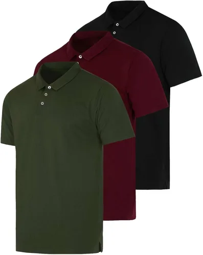 Miniatura 11 de Real Essentials Paquete de 3: Polo de manga corta de algodón para hombre, de secado rápido, transpirable, (disponible en tallas grandes y altas)