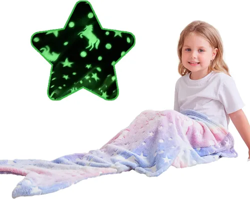 Miniatura 9 de LAT - Manta que brilla en la oscuridad, de franela de felpa supersuave y mullida para niñas y niños, para todas las estaciones, para cama o sofá, 50