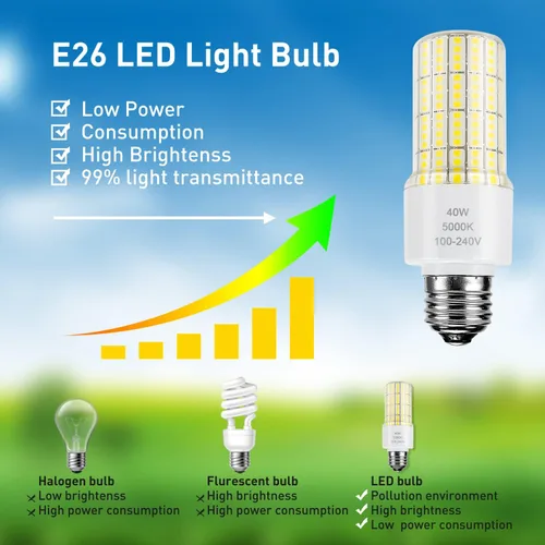 Miniatura 4 de ZP Paquete de 2 bombillas LED A19 300 W equivalentes a 40 W, 5000 lúmenes, 5000 K, luz blanca fría, base E26/E27, iluminación impermeable
