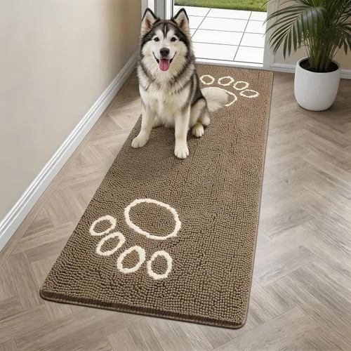 Miniatura 51 de Bcoimo Tapete súper absorbente para puerta de perro, 30 x 20 pulgadas, tapete antideslizante para patas fangosas, alfombras para mascotas para patas