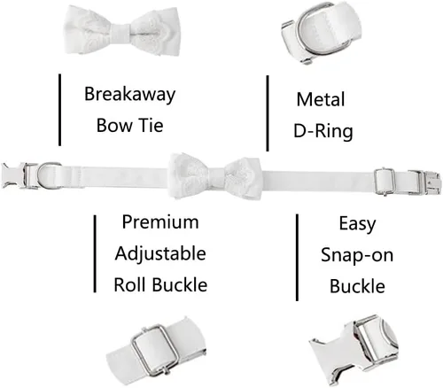 Miniatura 2 de Collar único de boda para perro, collar de algodón blanco con hebilla de metal ajustable, adecuado para perros pequeños (boda S)