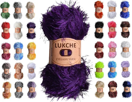 Miniatura 12 de Hilo de Pelo de Pestañas de Diversión de Lana de Felpa Premium 100% Poliéster 164 Yardas (150 Mt), 3.53 Oz (100 Gr) Hilo de Crochet Colorido DIY