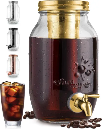Cafetera de infusiones en frío de 1.5 litros de Zulay Kitchen con jarra de vidrio EXTRA GRUESA y filtro de malla de acero inoxidable, cafetera Dorado