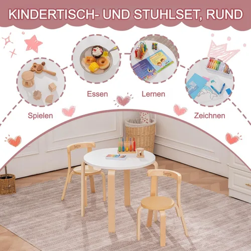 Miniatura 8 de Swegrow Juego de mesa y 2 sillas para niños, mesa y sillas de madera para niños y bebés, muebles de madera para niños para sala