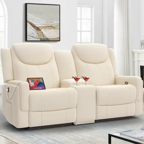 Miniatura 22 de Dresegmt Sofá reclinable, 2 vías multifunción manual de 3 plazas con portavasos, almacenamiento y puertos USB, moderno sofá multifuncional, sofá