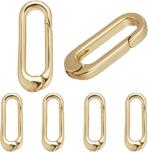 Miniatura 29 de SUNNYCLUE 1 caja de 6 piezas de 3 tamaños de latón ovalados llaveros de puerta de resorte, pequeño llavero de oro de 18 quilates, mosquetón, cierres