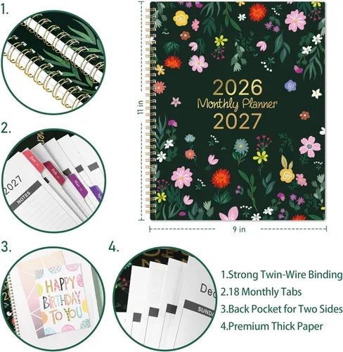 Miniatura 6 de Agenda mensual 2026-2027 – julio 2026 – diciembre 2027, agenda mensual 18 / calendario 2026-2027, 9 x 11 pulgadas, 18 meses, pestañas coloridas