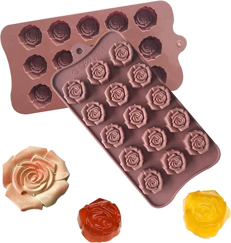 Paquete de 2 moldes de silicona para el día de San Valentín, moldes de caramelo de chocolate, moldes de rosa para hornear, bandeja de silicona