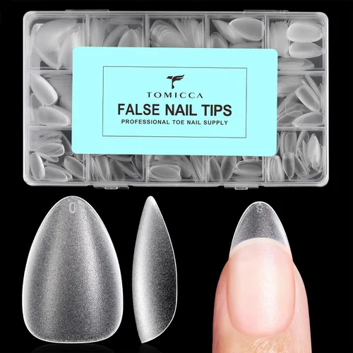 Miniatura 27 de TOMICCA Puntas de uñas extra cortas en forma de ataúd, 240 piezas de uñas postizas acrílicas de cobertura completa para manicura con extensión, 15