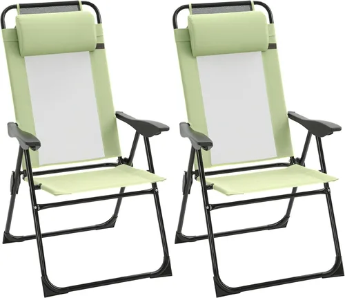 Outsunny Juego de 2 sillas plegables de comedor para patio, sillas de terraza al aire libre con respaldo ajustable con respaldo ajustable, silla de