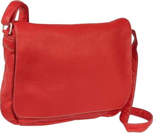 Le Donne Bolso de cuero con solapa completa sobre el hombro, cruzado de cuero Vaquetta colombiano de grano completo, 13" x 10" x4"