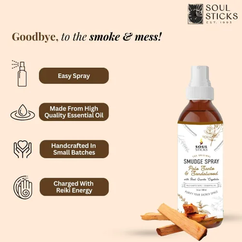 Miniatura 4 de SOUL STICKS Spray de Palo Santo y Sándalo para Limpieza y Energía Negativa Spray de Palo Santo 3.5oz con Cristales de Cuarzo Reales Spray