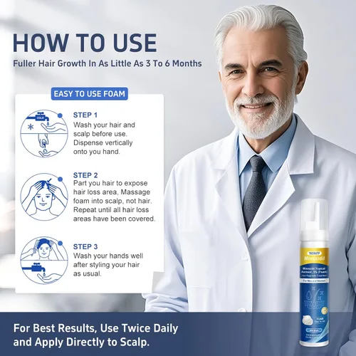 Miniatura 4 de Espuma de minoxidil, 5% de espuma tópica de minoxidil, infundida con biotina, tratamiento para el crecimiento del cabello, minoxidil para hombres