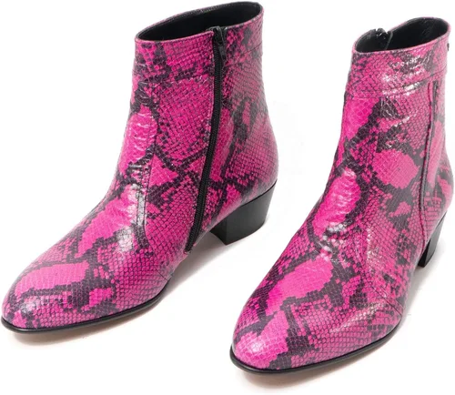 Miniatura 2 de Club Cubano EMMANUEL Botas de tacón cubano de piel con estampado de serpiente para hombre color magenta neón