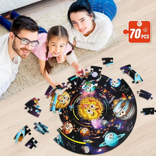 Miniatura 7 de SYNARRY Rompecabezas de suelo del sistema solar para niños de 4 a 8 años, rompecabezas grandes de 70 piezas para niños de 4 a 6 años, juguetes