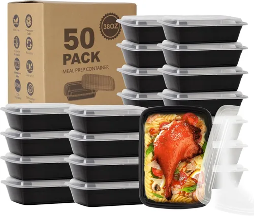 Ezalia Paquete de 50 unidades - Contenedores para preparación de comidas de 38 oz, contenedores de plástico para preparación de alimentos