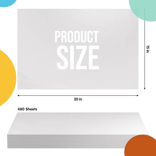 Miniatura 2 de Party Solids Papel de seda blanco para bolsas de regalo, papel de seda a granel de 15 x 20 pulgadas, 480 hojas, papel de periódico de 10 libras