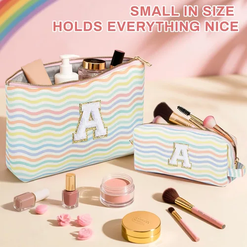 Miniatura 3 de Bolsa de viaje de maquillaje con monograma de 2 piezas para regalos de niñas adolescentes, bolsa de cosméticos para niñas, bolsa de aseo de viaje