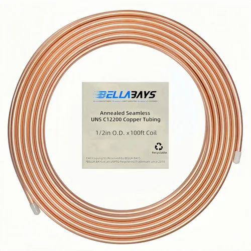 Miniatura 28 de BELLA BAYS Tubería de Cobre 3/8" DE x 0.320" DI x 25 pies, 99.9% C12200 ASTM B280 Tubería ACR de Refrigeración Sin Costuras Bobina Suave Redonda T2