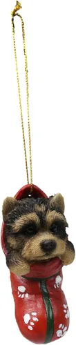 Miniatura 2 de Ebros Gift Figura decorativa colgante de Yorkie Yorkshire Terrier con ojos de cristal, adorable animal para mascotas, decoración festiva