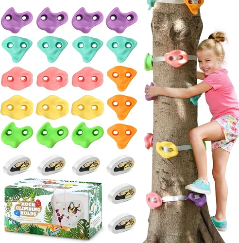 Miniatura 11 de TOPNEW 12 soportes para escalada de árboles ninja para niños escaladores, rocas de escalada para adultos con 6 correas de trinquete