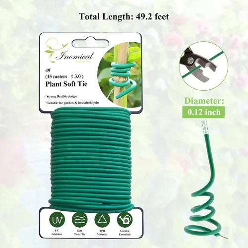 Miniatura 3 de Alambre suave para plantas, lazos de goma reutilizables de 49.2 pies, alambre de jardín resistente para plantas, amarre de plantas de giro suave