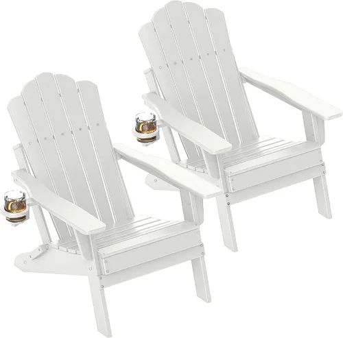 Miniatura 11 de FOOWIN Adirondack - Silla plegable de polietileno de alta densidad para patio con soporte para tazas, silla de plástico resistente de 400 libras