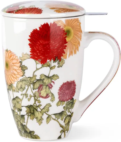 Miniatura 9 de AmorArc Taza de té de porcelana de 18 onzas con infusor y tapa, taza de té de hojas sueltas con colador de acero inoxidable, taza de café grande