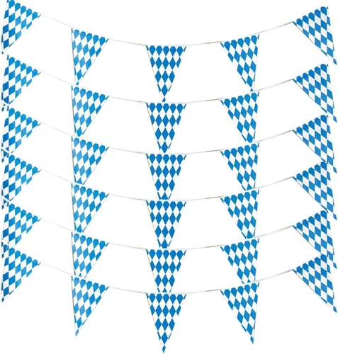 Alpurple Bandera bávara del Oktoberfest de 197 pies – 6 paquetes de banderines para decoraciones de fiestas temáticas alemanas