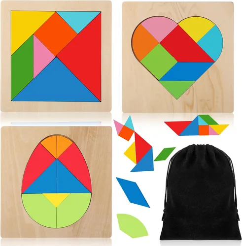 Miniatura 11 de Yunsailing Paquete de 3 rompecabezas grandes de madera hexagonal Tangram rompecabezas de madera rusa para adultos desafío teasers geométrico, lógica