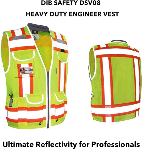 Miniatura 6 de Dib Safety Chaleco Reflectante de Servicio Pesado, Chaleco de Ingeniero de Alta Visibilidad de Dos Tonos, Fabricado con Cinta 3M, Cuello Acolchado