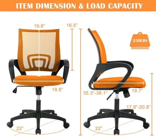 Miniatura 2 de Silla de escritorio ergonómica, sillas de oficina ajustables, silla de computadora con ruedas y soporte lumbar, sillas de oficina con respaldo medio