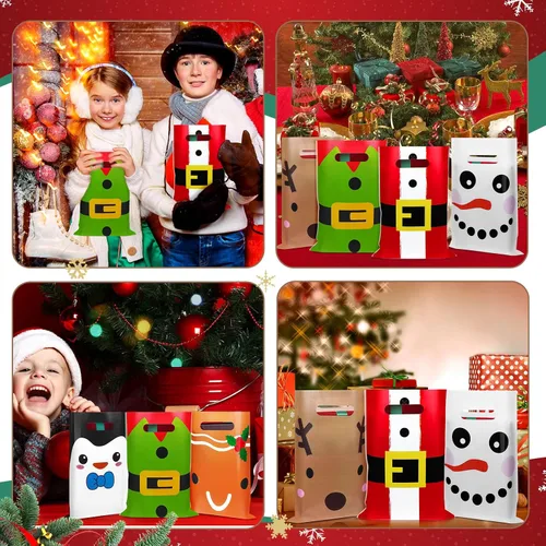 Miniatura 3 de Sinmoe 200 piezas bolsas de plástico de Navidad a granel, bolsa de regalo de mercancía de Navidad con asa de 9" x 12", reutilizable, bolsa