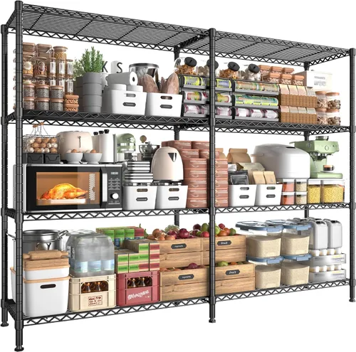 Miniatura 10 de Estantería de metal de 5 niveles con carga de 1500 libras, estantes de despensa de alambre ajustables para almacenamiento, estantes de cocina