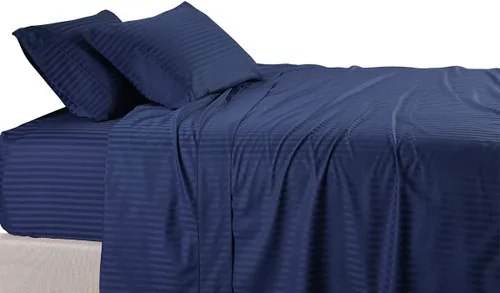 Miniatura 6 de Royal Tradition Damasco rayado 580 hilos, 100 % algodón tamaño Queen juego de sábanas de cama beige