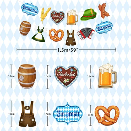 Miniatura 2 de 2 pancartas de Oktoberfest, guirnalda de Oktoberfest, bandera bávara, cartel de banderines de Oktoberfest, telón de fondo, accesorios de cabina