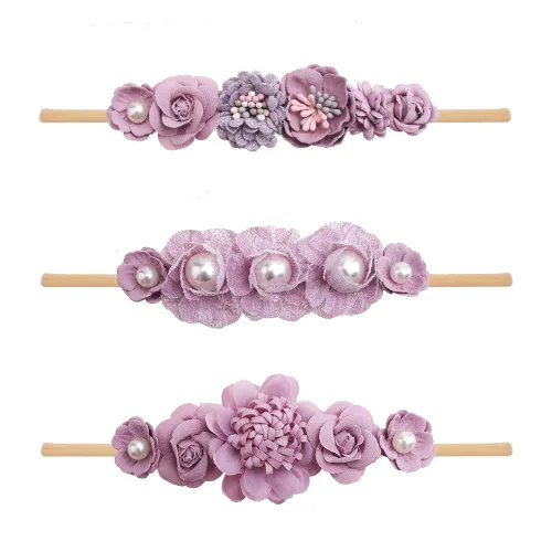 Miniatura 21 de Diademas de flores de nailon para bebé niña, con moños de flores, accesorios elásticos para el cabello, corona, envolturas florales hechas a mano