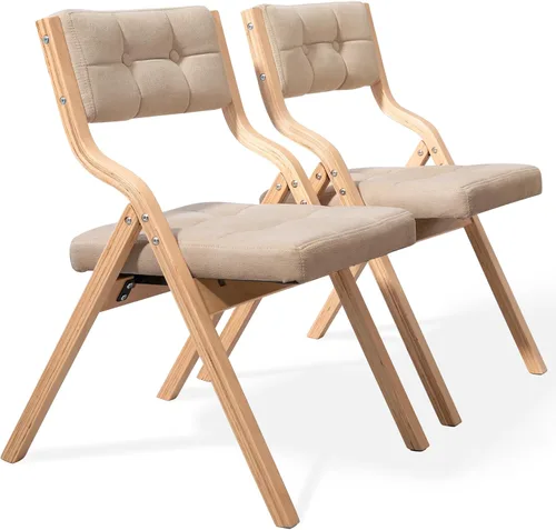 Miniatura 13 de HOMEFUN Sillas plegables con cojín, sillas plegables acolchadas de madera, paquete de 2, asiento portátil y ensamblado para invitados, cocina